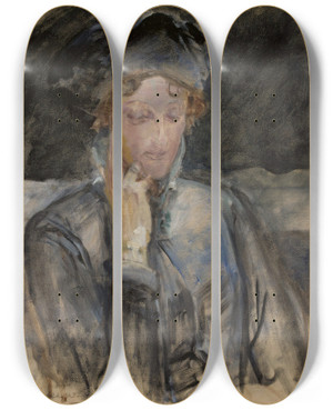 Triptych art skateboard deck of Jacek Malczewski Portrait Of Maria Balowa by Jacek Malczewski (1854-1929)