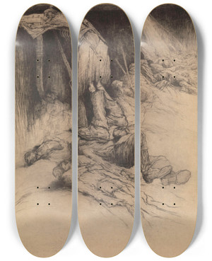 Triptych art skateboard deck of Jules De Bruycker Trench by Jules De Bruycker (1870-1945)