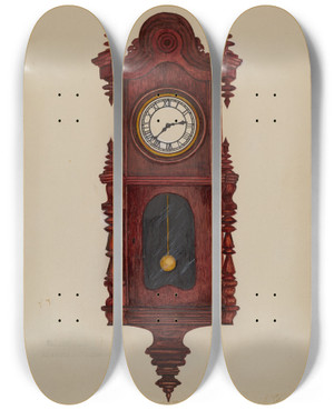 Triptych art skateboard deck of Florence Stevenson Clock by Florence Stevenson