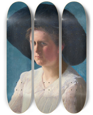 Triptych art skateboard deck of Albert Hermann Daur Portrait Of Esther Kern by Albert Hermann Daur
