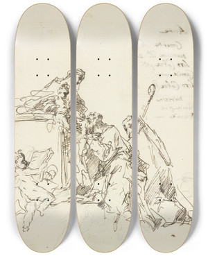 Triptych art skateboard deck of Gaspare Diziani Madonna Von Zwei Heiligen Verehrt by Gaspare Diziani (1689-1767)