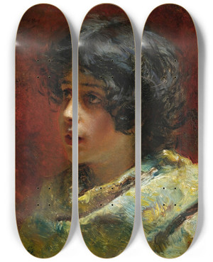 Triptych art skateboard deck of Konstantin Egorovich Makovsky Portrait Of A Young Girl by Konstantin Egorovich Makovsky (1839-1915)