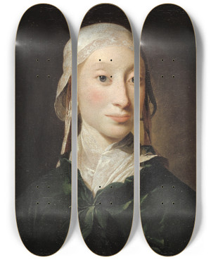 Triptych art skateboard deck of Jens Juel A Girl From Holstein by Jens Juel (1745-1802)