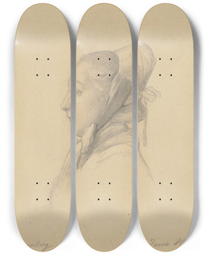 Triptych art skateboard deck of Johann Jakob Hoff Hessisches Bauernmdchen Profilkopf Nach Links Gewandt by Johann Jakob Hoff (1838-1892)
