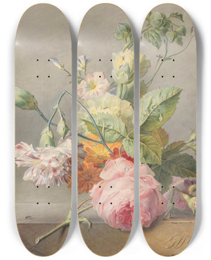 Triptych art skateboard deck of Georgius Jacobus Johannes Van Os Floral Still Life by Georgius Jacobus Johannes Van Os (1782-1861)