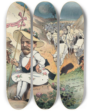 Triptych art skateboard deck of Grant Hamilton Mother Goose To Date by Grant Hamilton (1862-1926)