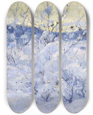 Triptych art skateboard deck of Gustav Wentzel Winter Evening by Gustav Wentzel (1859-1927)