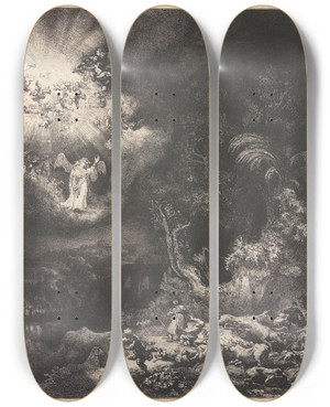 Triptych art skateboard deck of Rembrandt Van Rijn The Angel Appearing To The Shepherds_1 by Rembrandt Van Rijn (1606-1669) Triptych art skateboard deck of Rembrandt Van Rijn The Angel Appearing To The Shepherds_1 by Rembrandt Van Rijn (1606-1669)