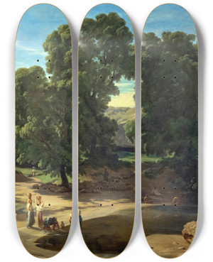 Triptych art skateboard deck of Jeanpaul Flandrin The Banks Of The Gardon by Jean Paul Flandrin (1811-1902)