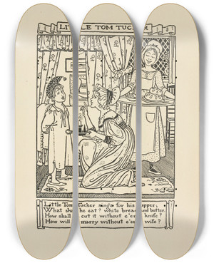 Triptych art skateboard deck of Winifred Smith Little Tom Tucker by Winifred Smith (19-)