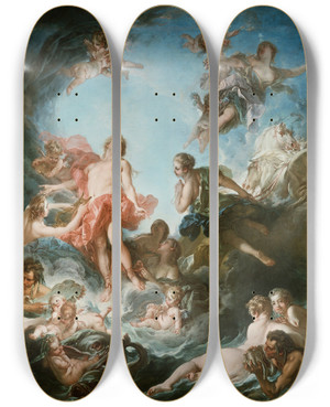 Triptych art skateboard deck of Franois Boucher The Rising Of The Sun by Francois Boucher (1703-1770)