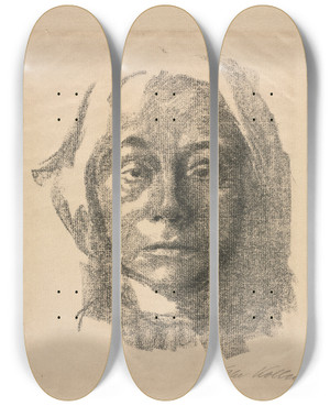 Triptych art skateboard deck of Kthe Kollwitz Selfportrait by Kthe Kollwitz (1867-1945)