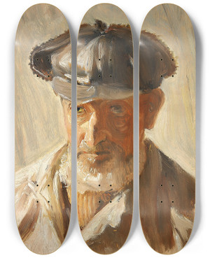 Triptych art skateboard deck of Michael Ancher Skawbo Med Kasket by Michael Ancher (1849-1927)