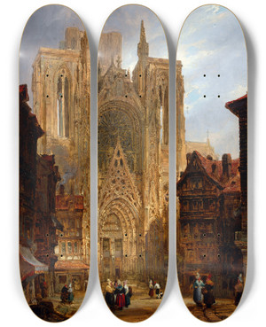 Triptych art skateboard deck of David Roberts Rouen Cathedral by David Roberts (1796-1864)
