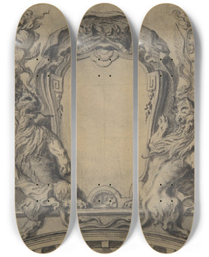Triptych art skateboard deck of Gillesmarie Oppenord Study For A Cartouche_4 by Gilles Marie Oppenord (1672-1742)