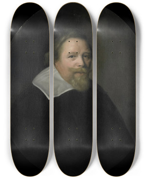 Triptych art skateboard deck of Pieter Van Der Werff Portrait Of Pieter Sonmans Director Of The Rotterdam Chamber Of The Dutch East India Company Elected 1631 by Pieter Van Der Werff (1665-1722)