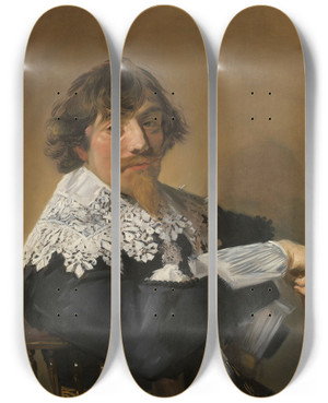 Triptych art skateboard deck of Frans Hals Portrait Of A Man_1 by Frans Hals (1581-1666)