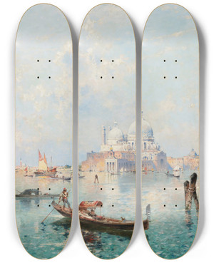 Triptych art skateboard deck of Franz Richard Unterberger Santa Maria Della Salute On The Grand Canal by Franz Richard Unterberger (1838-1902)