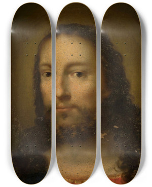 Triptych art skateboard deck of Wojciech Korneli Stattler Head Of Christ by Wojciech Korneli Stattler (1800-1875)