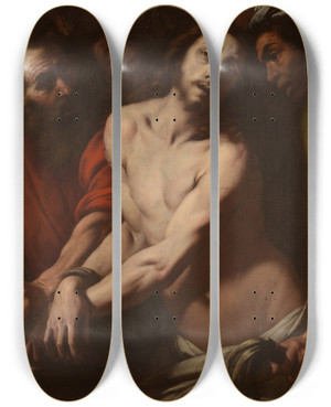 Triptych art skateboard deck of Daniele Crespi The Mocking Of Christ by Daniele Crespi (1597-1630)