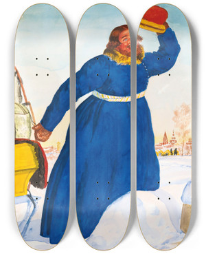 Triptych art skateboard deck of Boris Kustodiev The Coachman by Boris Kustodiev (1878-1927)