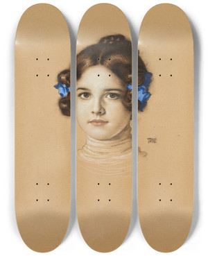 Triptych art skateboard deck of Franz Von Stuck Mary Stuck Die Tochter Des Knstlers by Franz Von Stuck (1863-1928)