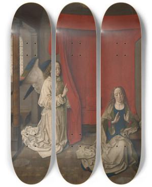 Triptych art skateboard deck of Dieric Bouts The Annunciation by Dieric Bouts (1415-1475)