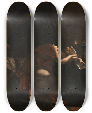Triptych art skateboard deck of Pierrenarcisse Gurin The Death Of Sophonisba by Pierre-Narcisse Gurin (1774-1833)