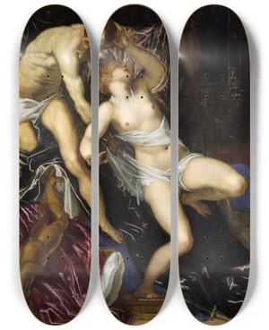 Triptych art skateboard deck of Jacopo Tintoretto Tarquin And Lucretia by Jacopo Tintoretto (1518-1594)