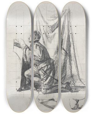 Triptych art skateboard deck of Carl Bloch Udkast Til Raderingen Den Unge Mand Og Dden_1 by Carl Bloch (1834-1890)