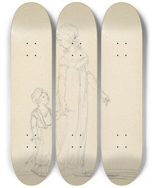 Triptych art skateboard deck of Gottfried Schadow Young Woman With Child by Gottfried Schadow