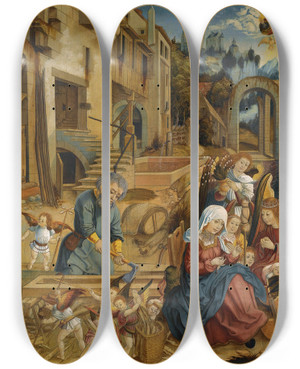 Triptych art skateboard deck of Danube School Therest On The Flight Toegypt by Danube School