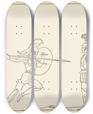 Triptych art skateboard deck of Padraic Colum The Childrens Homer Pl 21 by Padraic Colum (1881-1972)