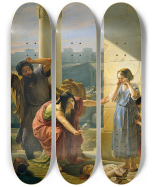 Triptych art skateboard deck of Carlo Arrienti Der Bethlehemitische Kindermord by Carlo Arrienti (1801-1873)