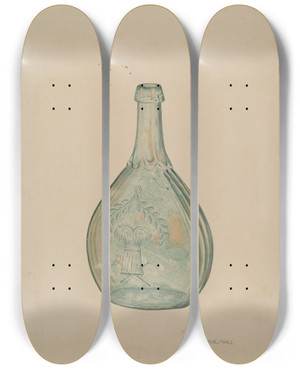 Triptych art skateboard deck of Claude Marshall Glass Bottle by Claude Marshall