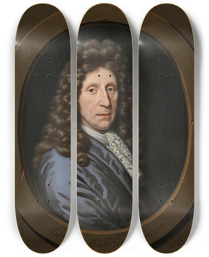 Triptych art skateboard deck of Michiel Van Musscher Portraitofsybrandt Oosterling by Michiel Van Musscher (1645-1705)