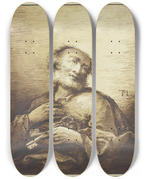 Triptych art skateboard deck of Johann Georg Trautmann Peter The Apostle by Johann Georg Trautmann (1713-1769)