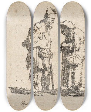 Triptych art skateboard deck of Rembrandt Van Rijn Beggar Man And Beggar Woman Conversing by Rembrandt Van Rijn (1606-1669)