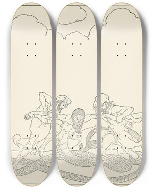 Triptych art skateboard deck of Padraic Colum The Childrens Homer Pl 12 by Padraic Colum (1881-1972)