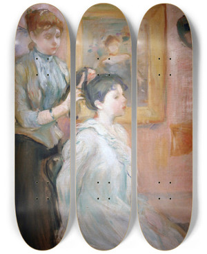 Triptych art skateboard deck of Berthe Morisot La Coiffure by Berthe Morisot (1841-1895)