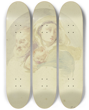 Triptych art skateboard deck of Pietro Antonio Novelli Die Heilige Familie Im Rund by Pietro Antonio Novelli (1729-1804)