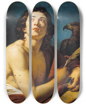 Triptych art skateboard deck of Franoisandr Vincent Saint John The Evangelist by Franois-Andr Vincent (1746-1816)