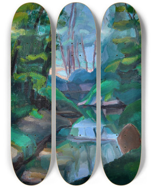 Triptych art skateboard deck of Sonia Lewitska Paysage La Rivire by Sonia Lewitska (1874-1937)