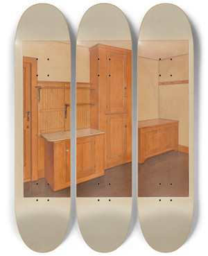 Triptych art skateboard deck of John W Kelleher Builtin Cupboard by John W Kelleher Triptych art skateboard deck of John W Kelleher Builtin Cupboard by John W Kelleher