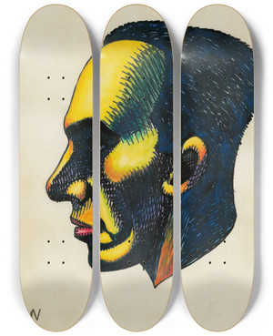 Triptych art skateboard deck of Karl Wiener Kopfstudie Aus Profile 10 Bltter Graz I by Karl Wiener (1901-1949)