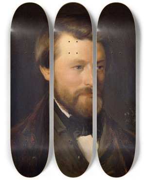 Triptych art skateboard deck of Adolph Tidemand Portrait Of Emil Tidemand The Artists Brother_2 by Adolph Tidemand (1814-1876)
