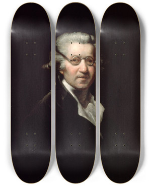 Triptych art skateboard deck of Sir Joshua Reynolds Selfportrait 2 by Sir Joshua Reynolds (1723-1792)