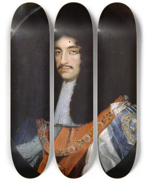 Triptych art skateboard deck of John Michael Wright Charles Ii by John Michael Wright (1617-1694)