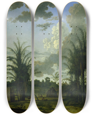 Triptych art skateboard deck of Dirk Valkenburg Plantation In Suriname by Dirk Valkenburg (1675-1721)