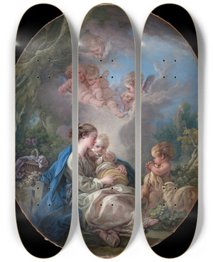 Triptych art skateboard deck of Franois Boucher Virgin And Child With The Young Saint John The Baptist And Angels by Francois Boucher (1703-1770)